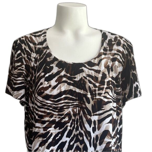 Chico’s Animal Print Brown White Blouse 2 L Large - Picture 2 of 7
